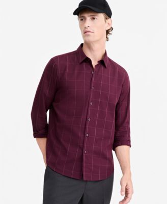 Men's Windowpane Cotton Poplin Button-Down Shirt