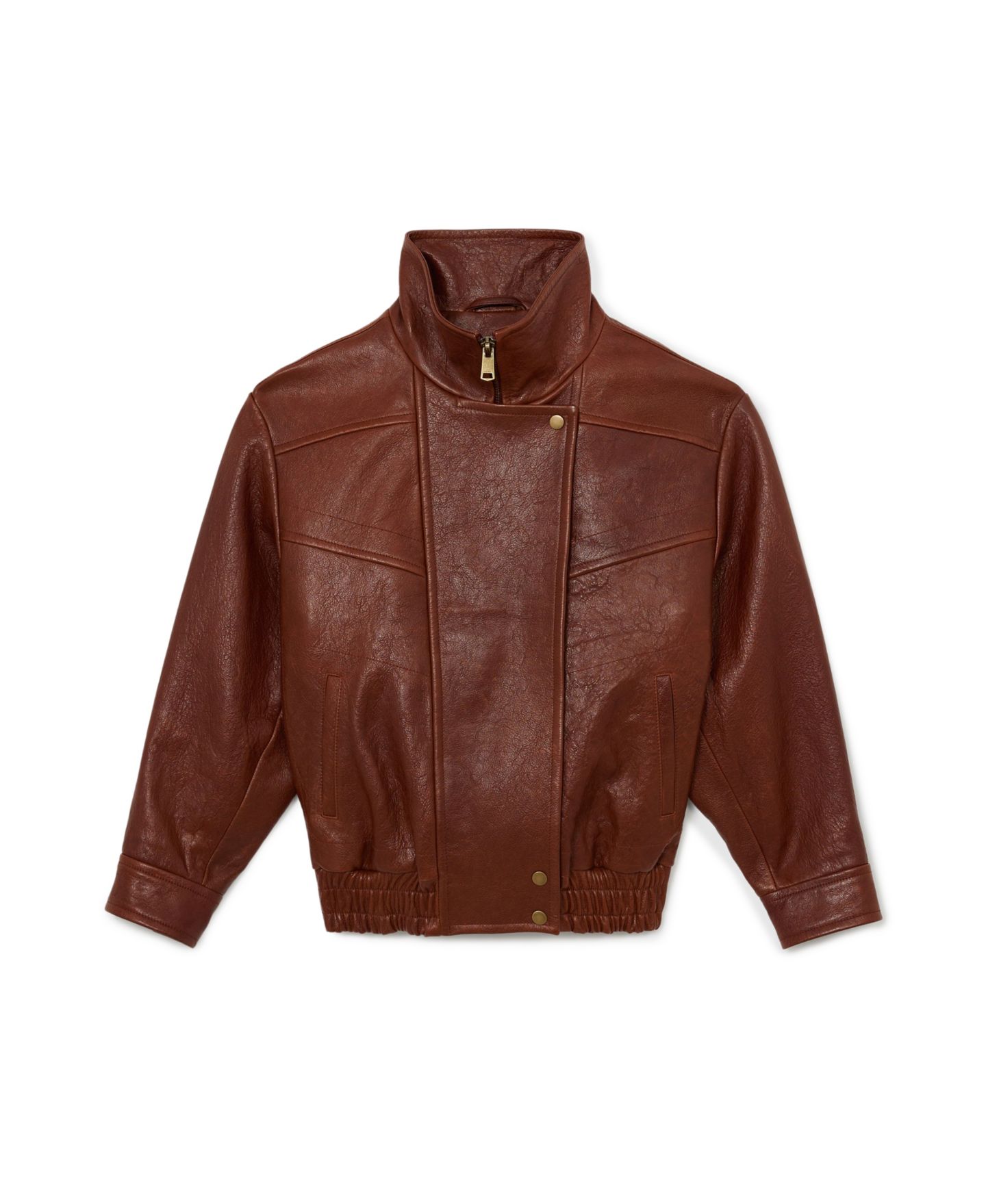 Женская куртка REISS Petra Textured Oversized Funnel-Neck Leather, цвет: Каштановый — фото 5