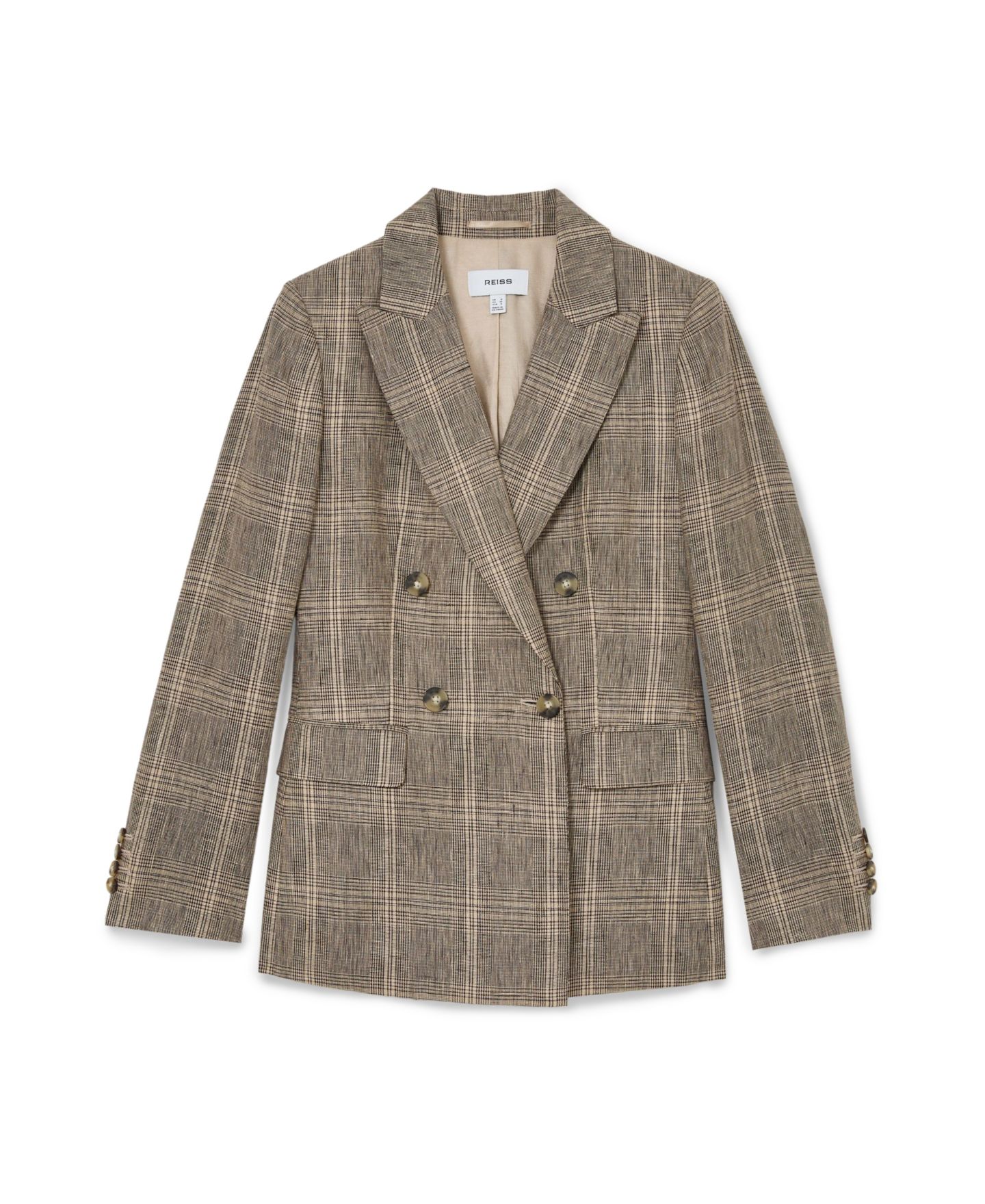 Женский пиджак REISS Petite Sybil Double-Breasted Plaid Blazer, цвет: Нейтральный — фото 5
