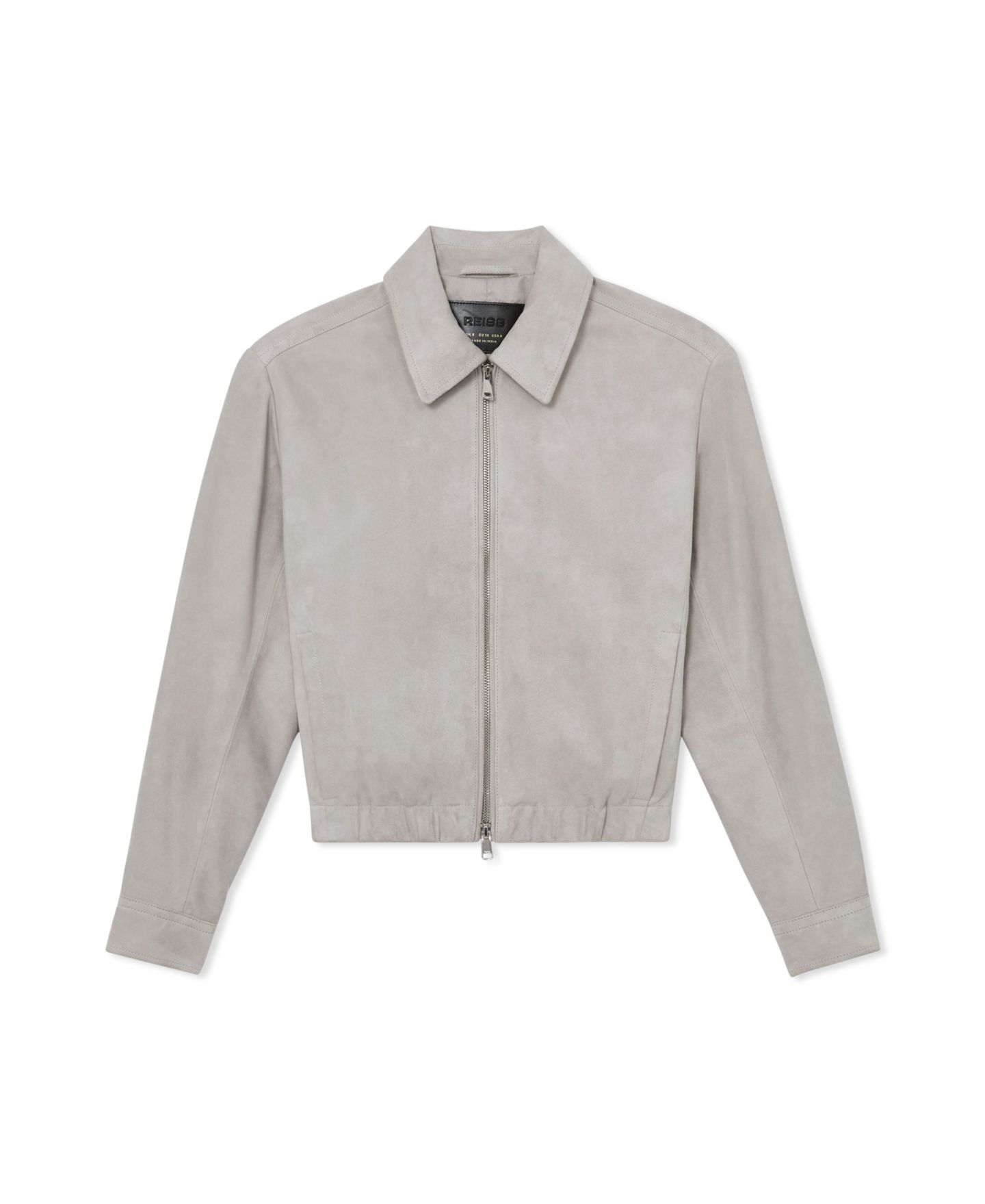 Женская куртка REISS Lottie Cropped Leather Elasticated-Hem Bomber, цвет: Светлый серый — фото 4