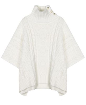 Cable-Knit Button Accent Poncho