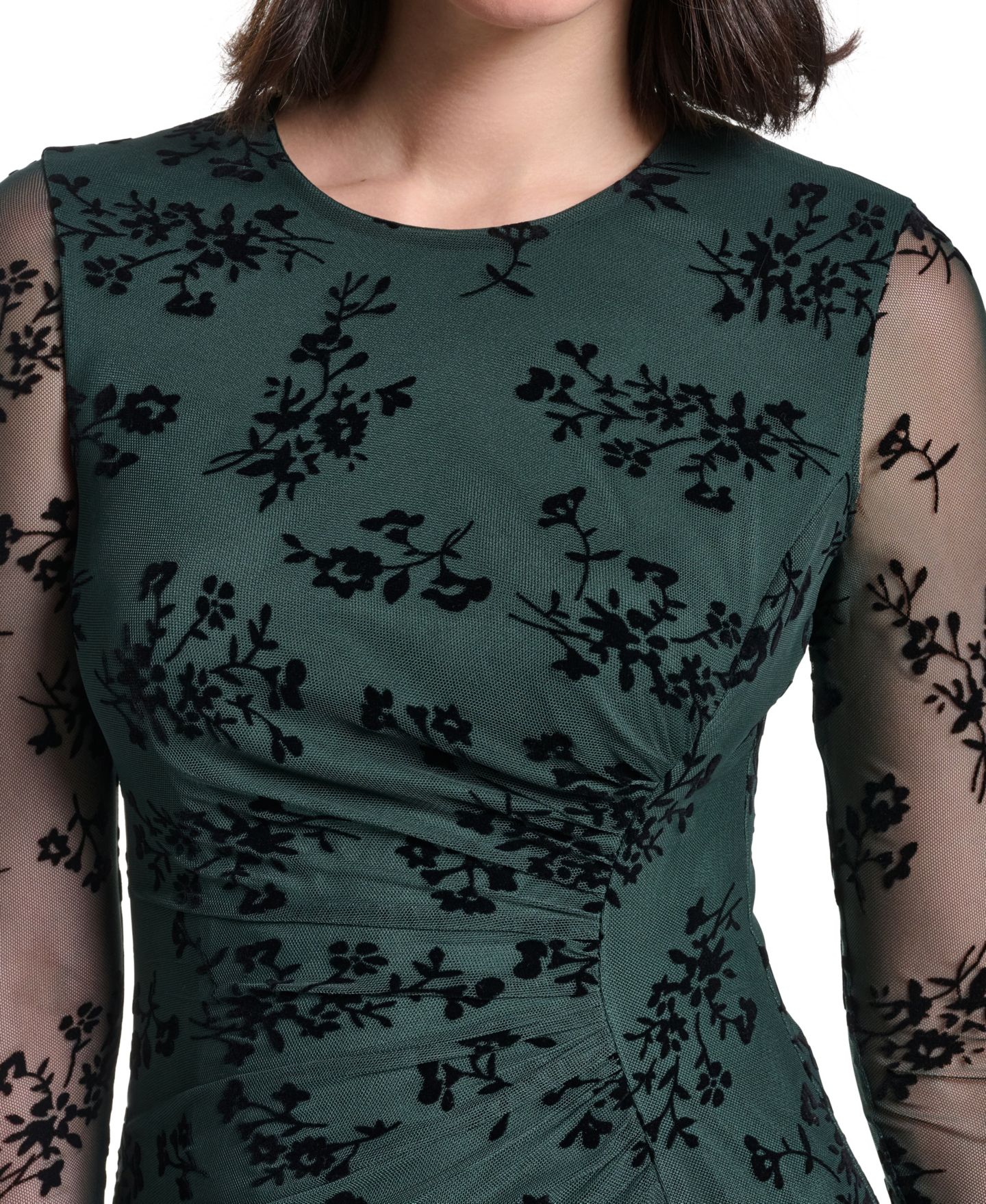 Женское платье Jessica Howard Petite Crew Neck Midi, цвет: Тёмно-зелёный — фото 3