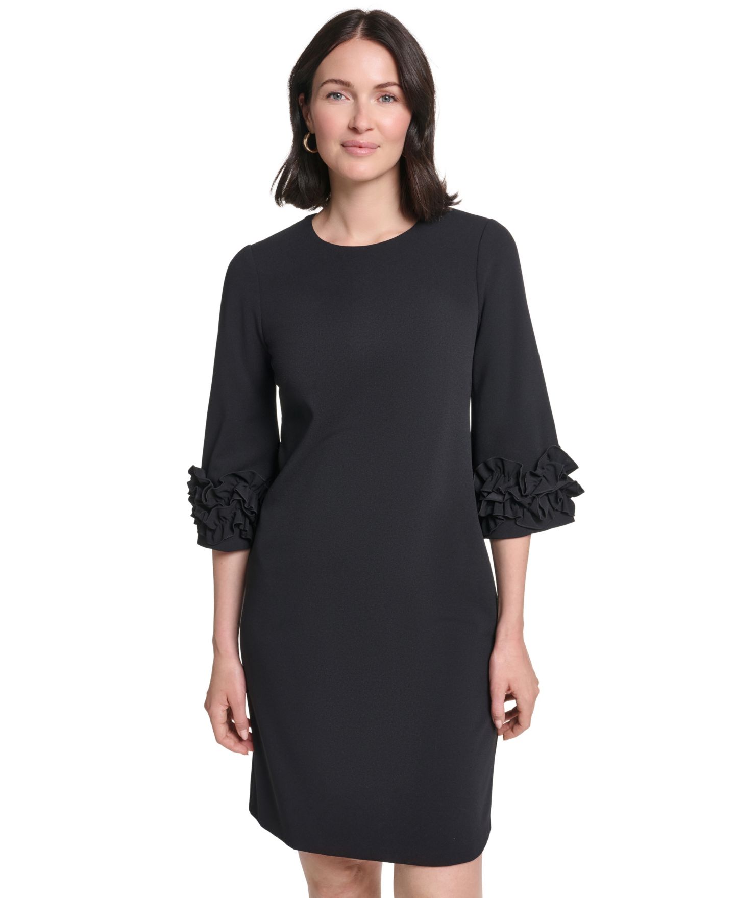 Женское платье Jessica Howard Petite Ruffle-Sleeve Jewel Neck, цвет: Чёрный — фото 2