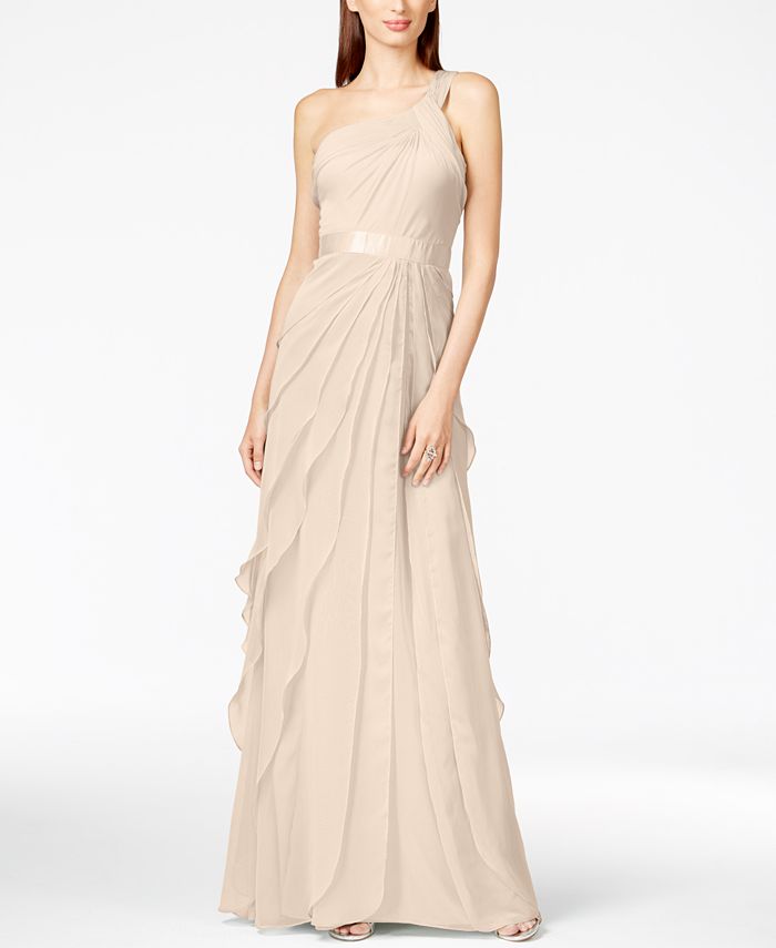 Adrianna Papell One-Shoulder Tiered Chiffon Gown - Macy's