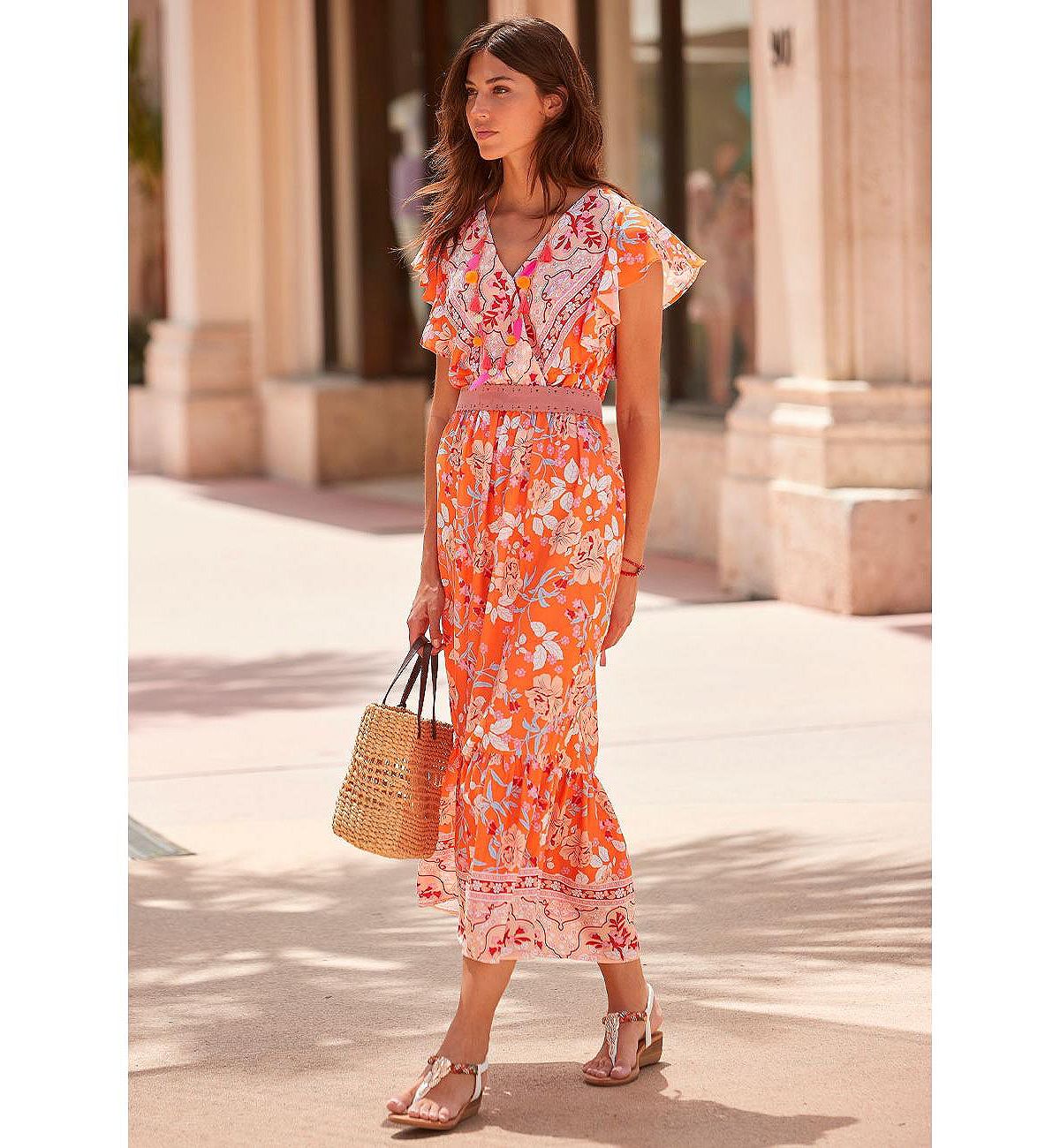 LASCANA Women's Floral V-Neck Maxi Dress view 3 — MAYCSS fashion products