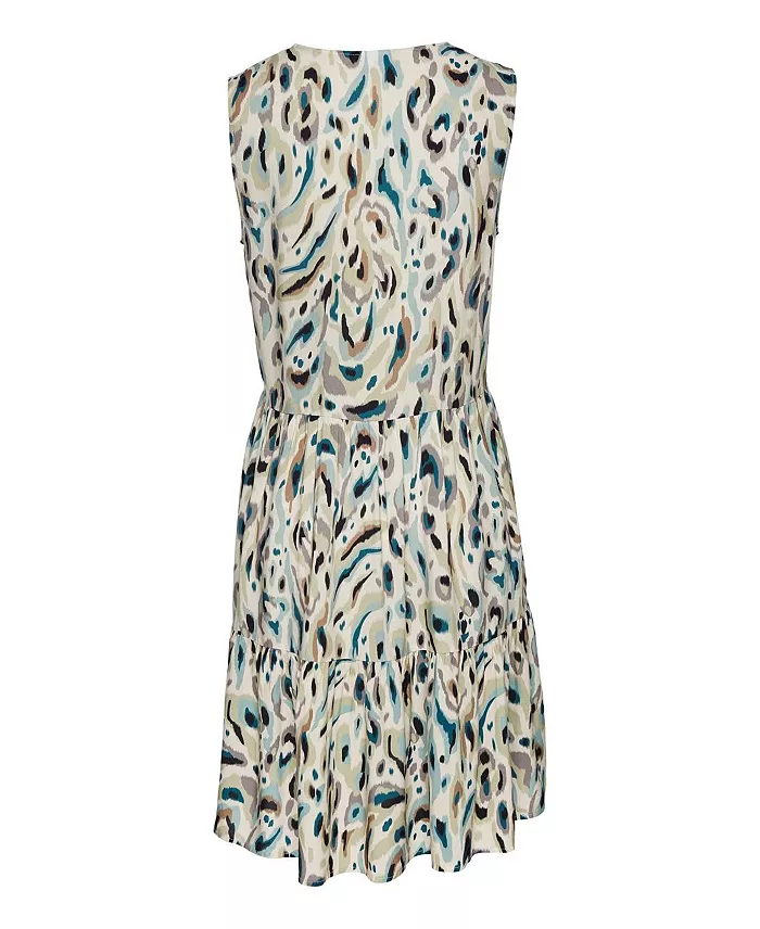 Women's Viscose Printed Button Up Tiered A-Line Notch-Neck Short Dress - thumbnail 5