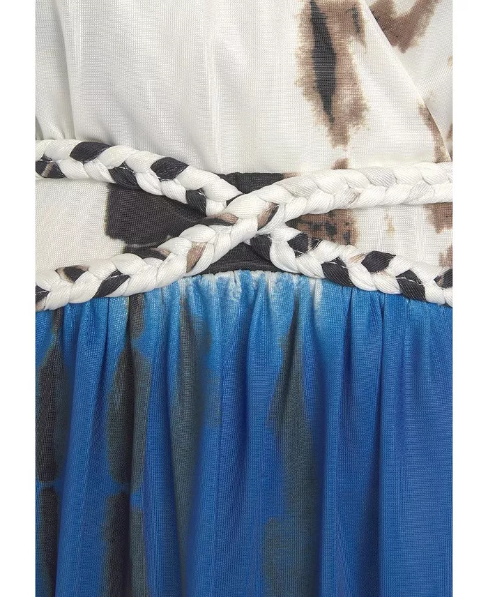 Women's Tie-Dye Print A-Line V-Neck Empire-Waist Short Dress - thumbnail 6