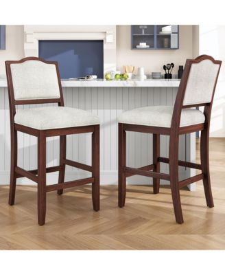 Counter Height Bar Stools Set of 2, Solid Wood Frame, Upholstered Seat And Back, Curved Backrest, Kitchen Island Seating