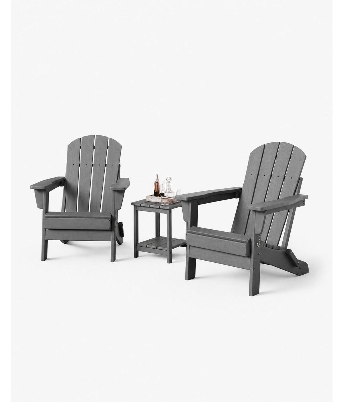 homfan 3-Piece Folding Adirondack Patio Set, 2 Chairs and 1 Small Table, Hdpe Outdoor Conversation Set for Patio, Deck, Garden and Fire Pit
