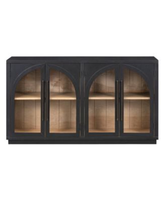 4-Door Large Storage Cabinet with Glass Doors, Arched Cabinet with Adjustable Shelves
