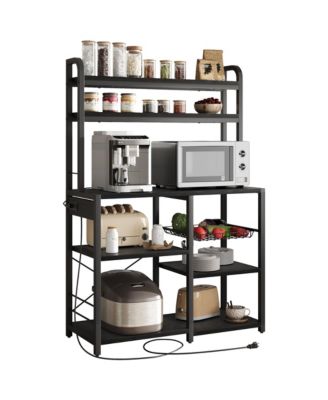 6-Tier Childs Storage Bookshelf with Power Outlet - Spacious Bookcase and Cabinet - Microwave Stand, Coffee Bar, Industrial Organizer