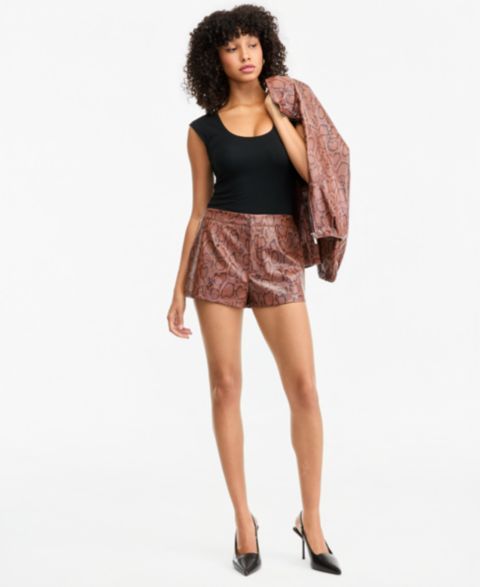 Женские шорты Bar III High-Waisted Snake-Print, цвет: Коричневый змеиный