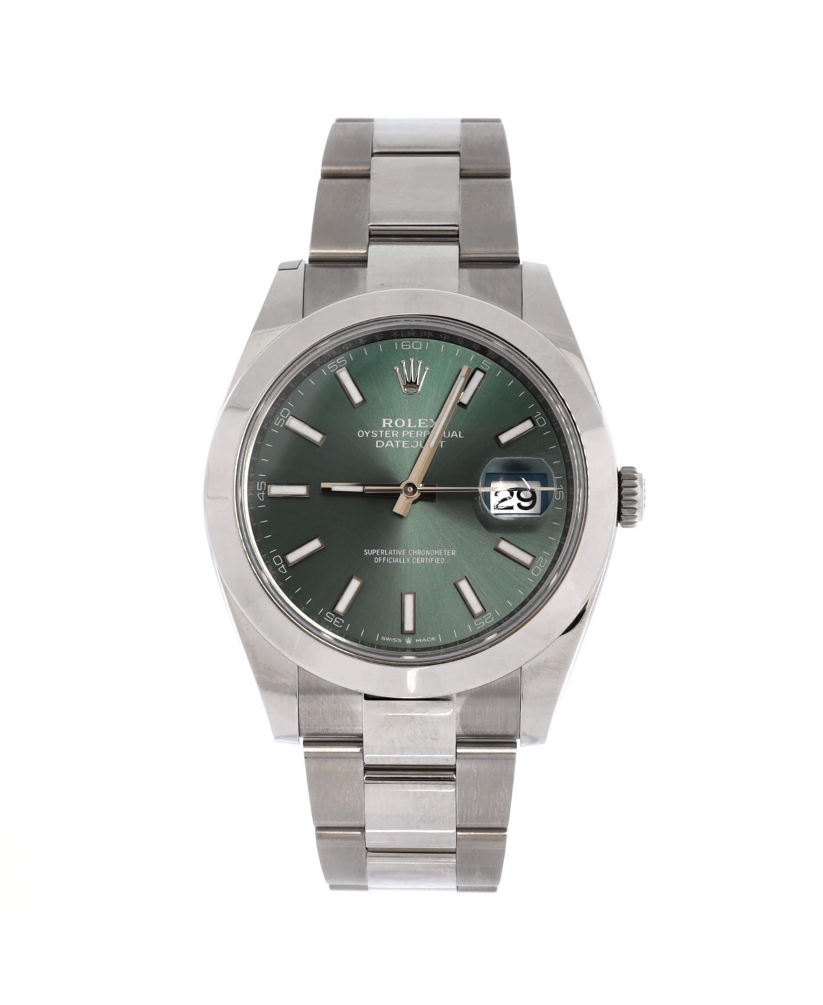 PreOwned Rolex Oyster Perpetual Datejust Mint Green Automatic Watch in Stainless Steel 41mm  Dial color green