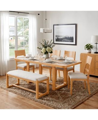 6-Piece Extendable Solid Wood Dining Set with 4 Chairs and Bench