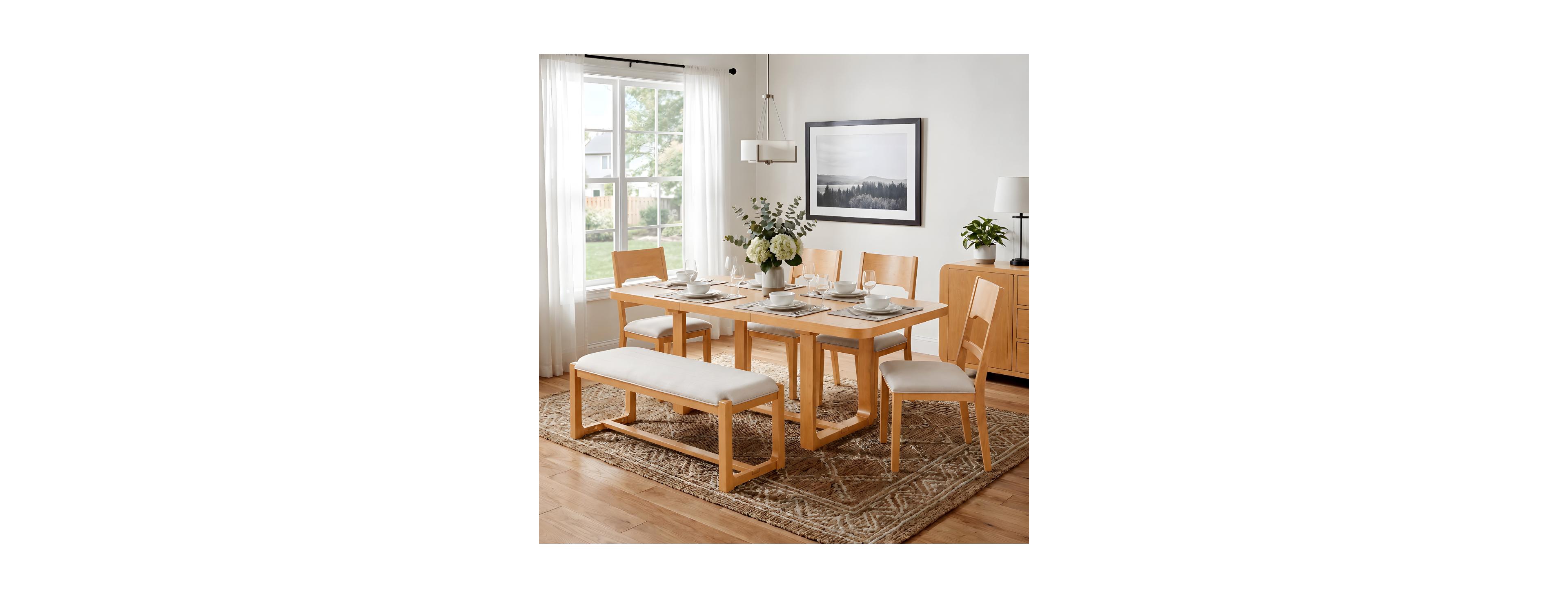 Streamdale Furniture 6-Piece Extendable Solid Wood Dining Set with 4 Chairs and Bench