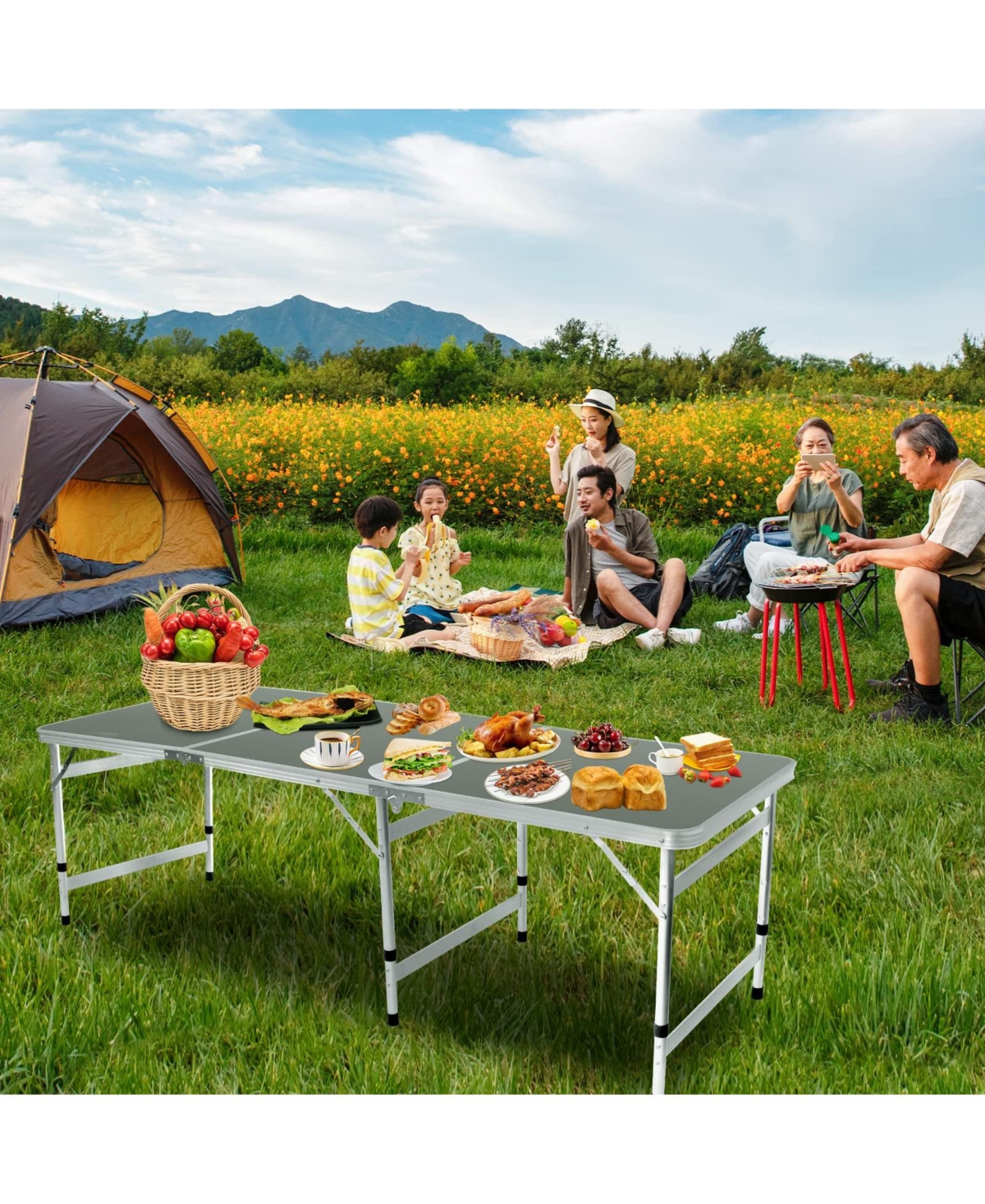 Piscifun Camping Folding Table Portable Picnic Aluminum Adjustable Height Outdoor Bbq