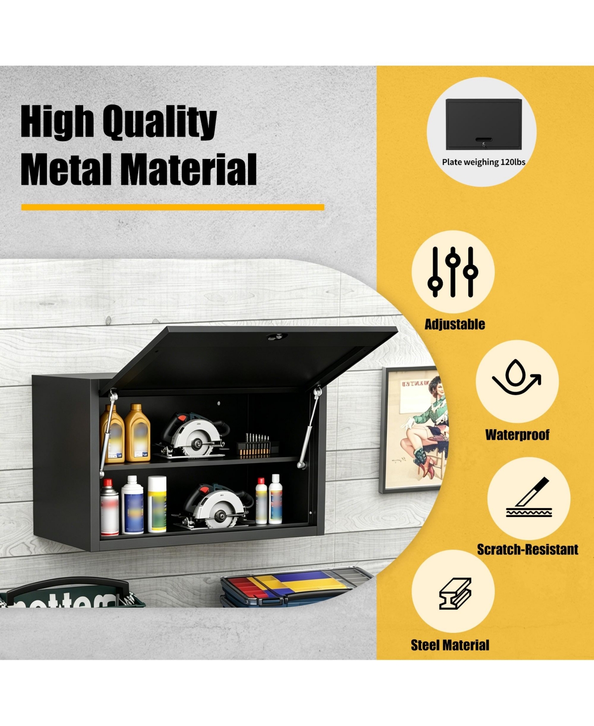 Boyel Living Wall Cabinet Garage Storage Adjustable Shelves Locking Door Steel Organizer