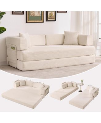 5-in-1 Convertible Sofa Bed,Oversized Sleeper Corduroy Futon, Multi-Functional Lounge,78.8'' Folding Modular Couch with Fixed Frame and Pillows