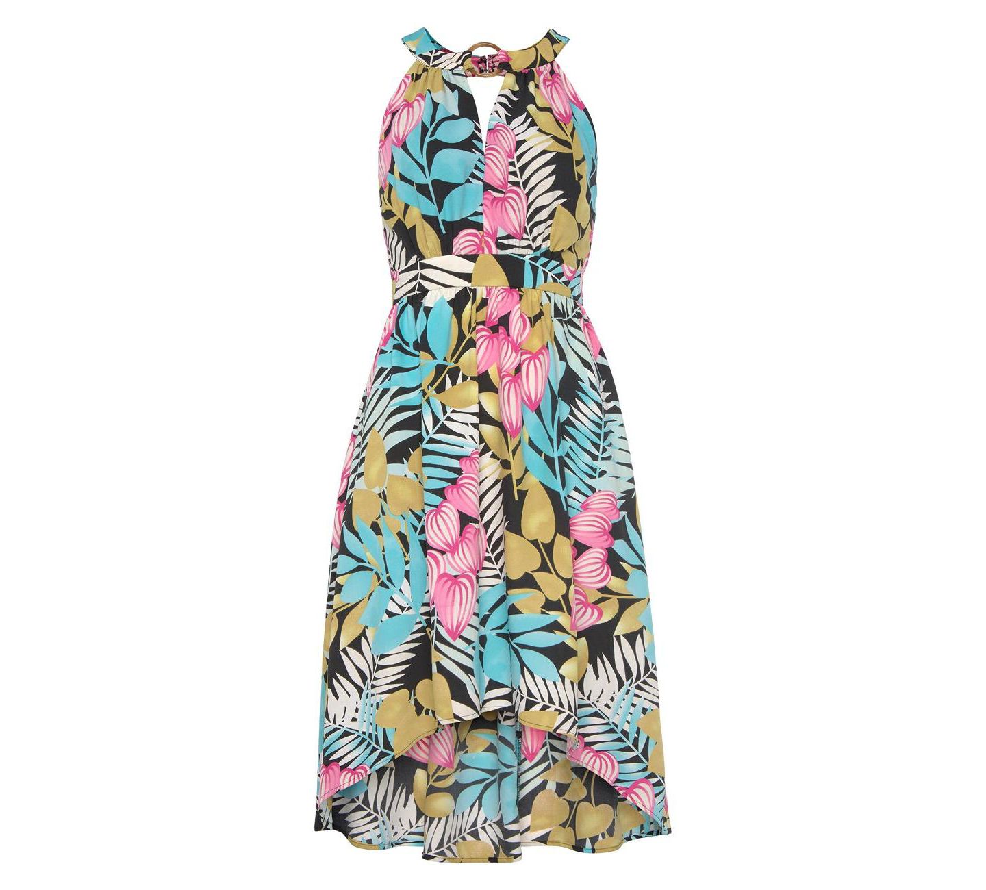 Женское платье Lascana Tropical Print High-Low Cutout A-Line Halter-Neck Midi — фото 5