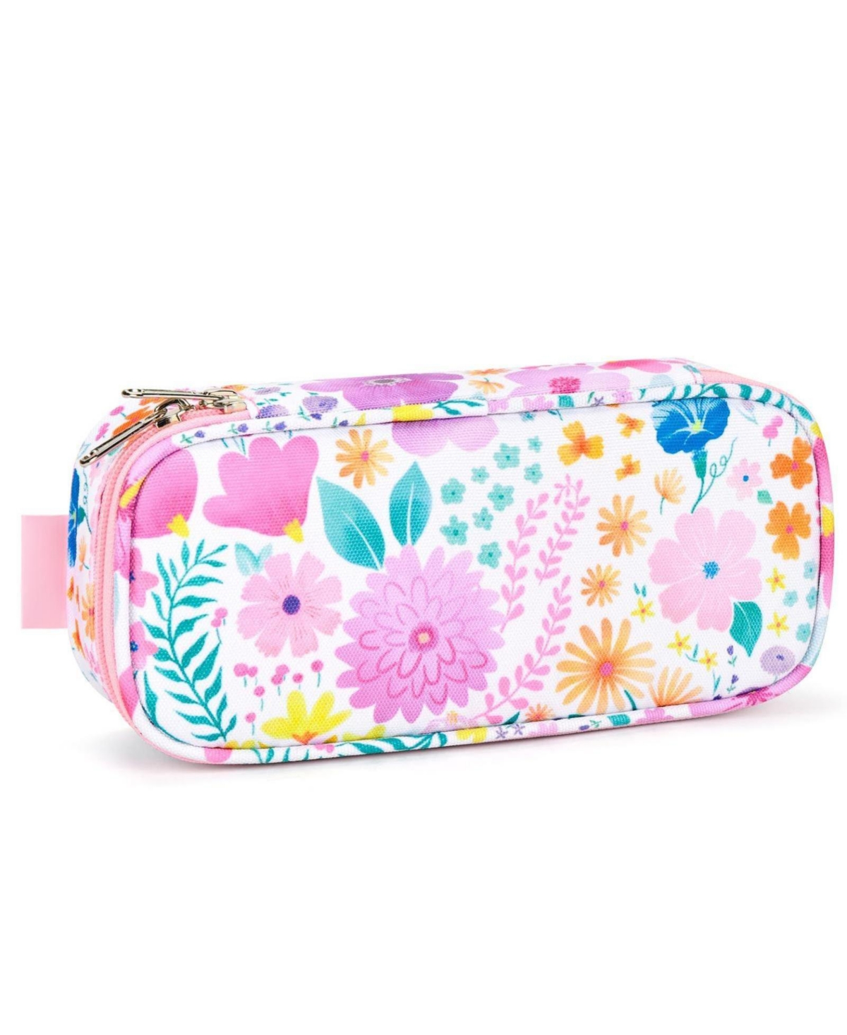 Danrong Multi-Slot Pencil Case with Cute Patterns â School Stationery Organizer for Girls and Children - Flower pink white medium