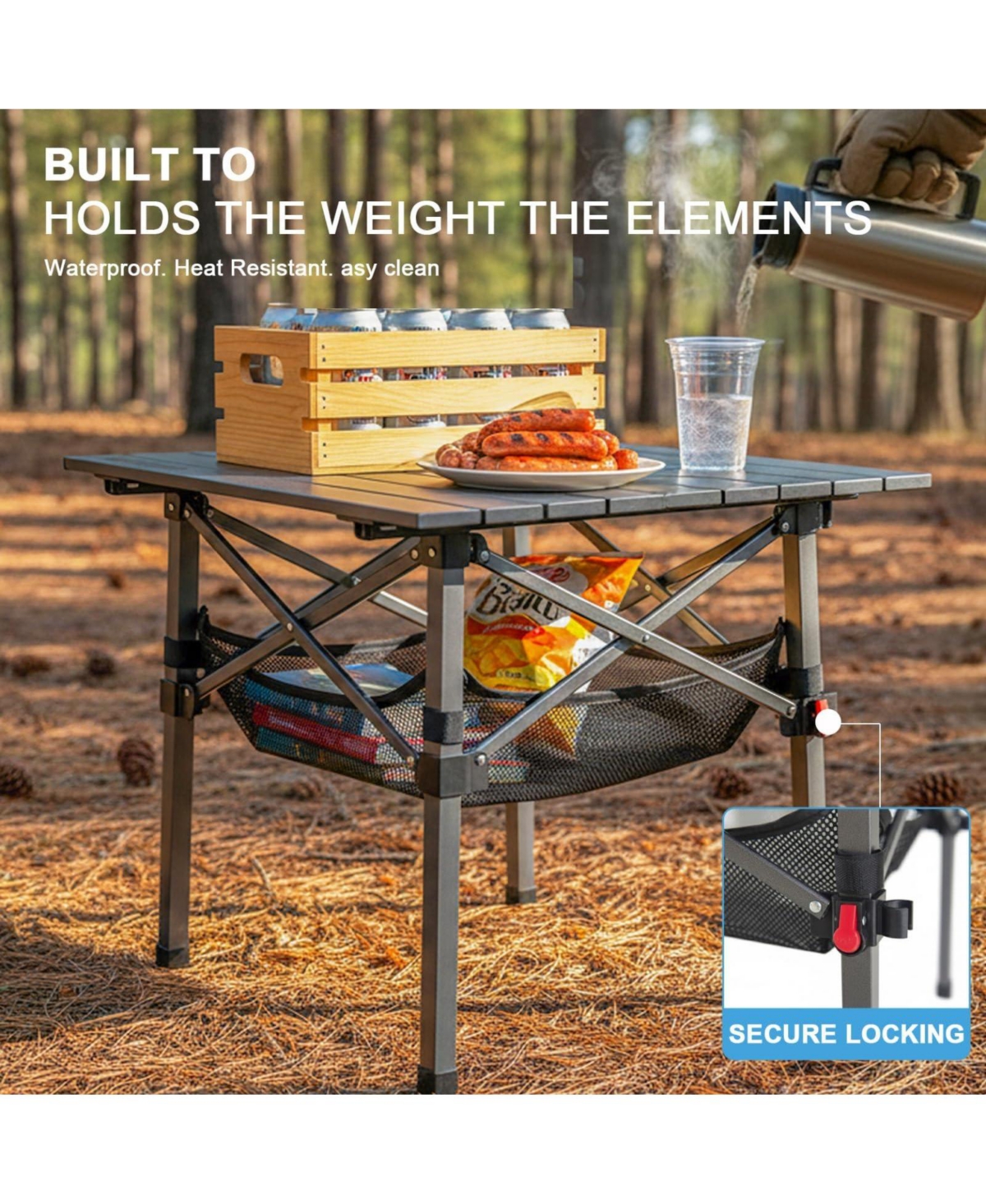 Piscifun Folding Camping Table Portable Outdoor Picnic Lightweight Square Camp Cup Holders Food Basket Travel Bag