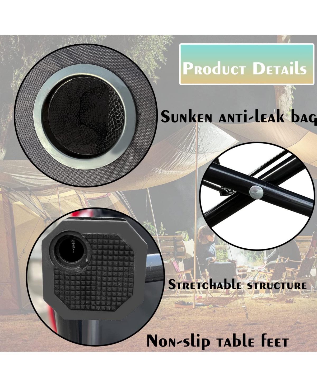 Piscifun Portable 2 Tier Foldable Camping Table with Cup Holders Carry Bag Lightweight Waterproof Oxford Fabric Outdoor Picnic Beach