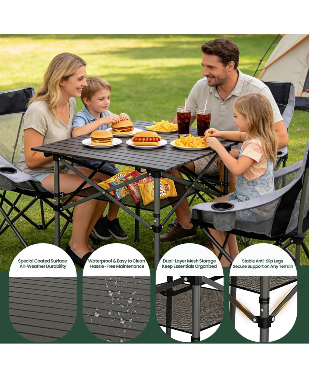 Piscifun Aluminum Folding Camping Table Lightweight Roll Up Portable Outdoor Picnic Side Mesh Storage Carry Bag