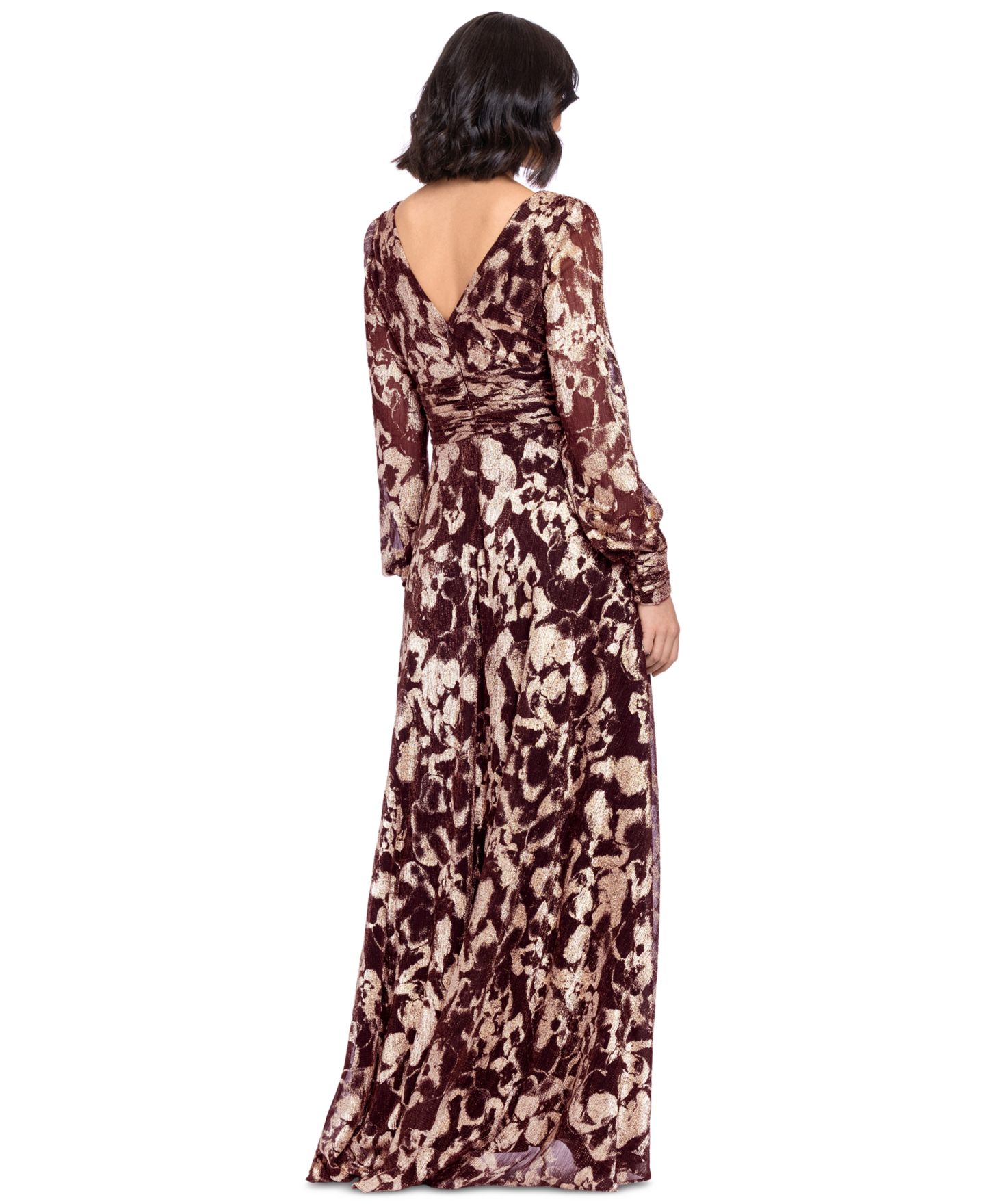 Женские платья Betsy & Adam Petite V-Neck Long-Sleeve A-Line Gown, цвет: Винный золотой — фото 5