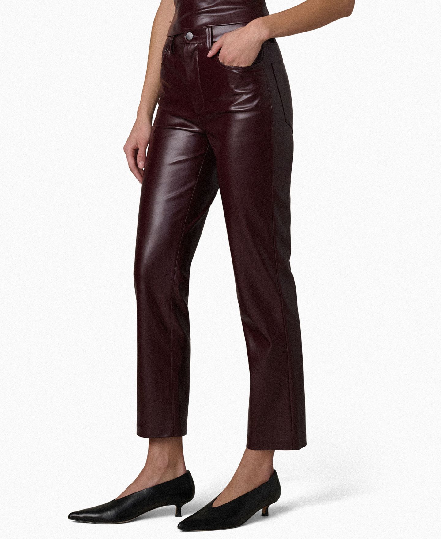 Женские брюки Joe's Jeans The Margot Faux-Leather High-Rise Slim Ankle, цвет: Каберне — фото 3