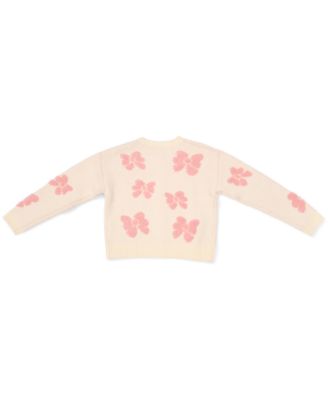 Girls' 4-16 Buttoned Bow Crewneck Sweater