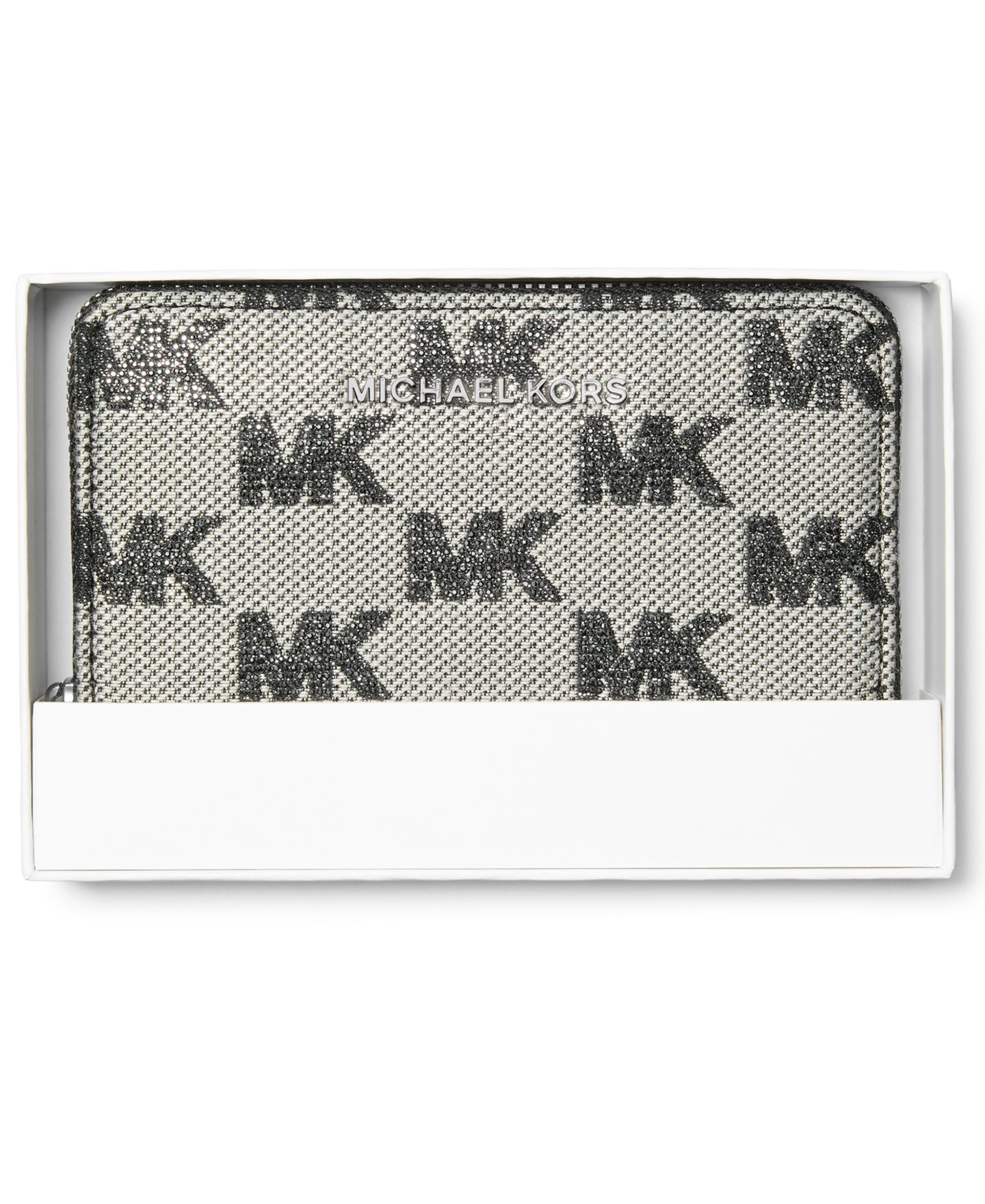Женский кошелёк Michael Kors Silver-Tone Hardware Compact Card Case Wallet, цвет: Чёрный — фото 3