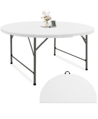 Round Folding Table Fold in Half Portable Plastic Indoor Outdoor Party Dining Wedding Camping Picnic Events Handle