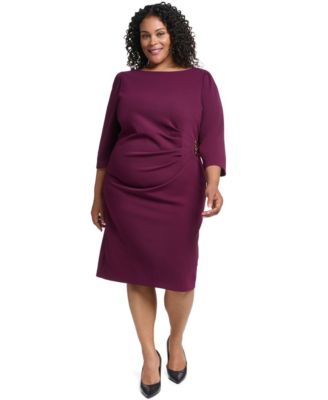 Plus Size Boat Neck 3/4-Sleeve Sheath Dress