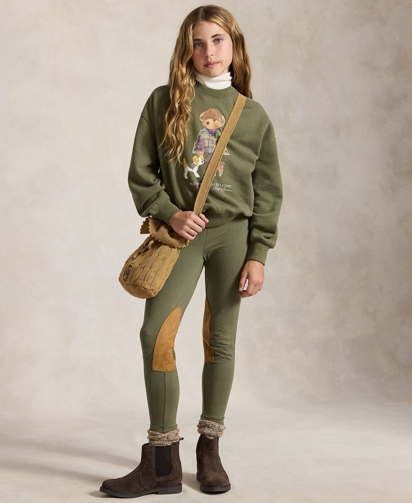 Толстовка Polo Ralph Lauren Polo Bear Long-Sleeve Sweatshirt для девочек, цвет: Оливковый — фото 2