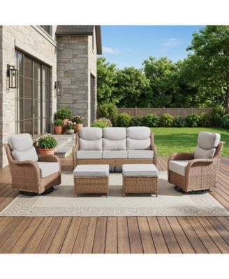 Patio Furniture Set with 6-Inch Thick Cushion, 5-Piece Outdoor Conversation Set with Sofa, Swivel Rocker Chairs and Ottomans