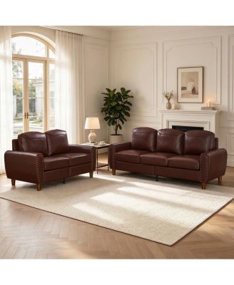 2-Piece Faux Leather Sofa Set with Rolled Arms