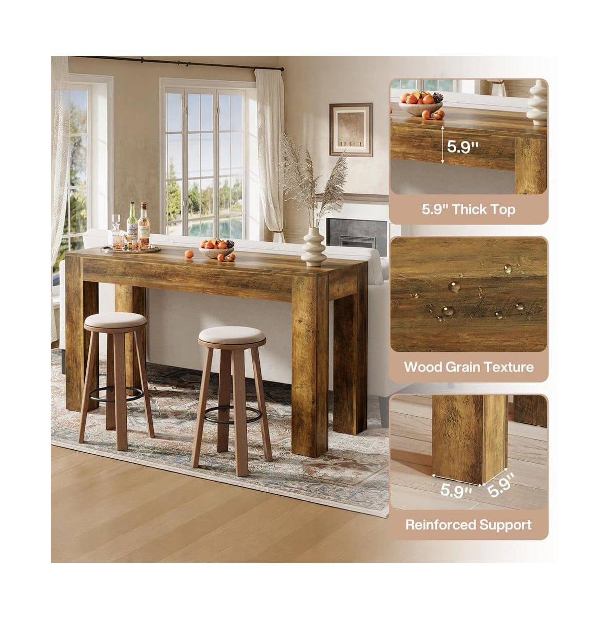 Tribesigns 33.46 in. Rectangle Bar Table, Wood Counter Height Pub Table with Duouble Pedestal for Kitchen, Home