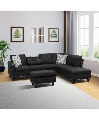 L shape Sectional Sofa Chair with cup holder