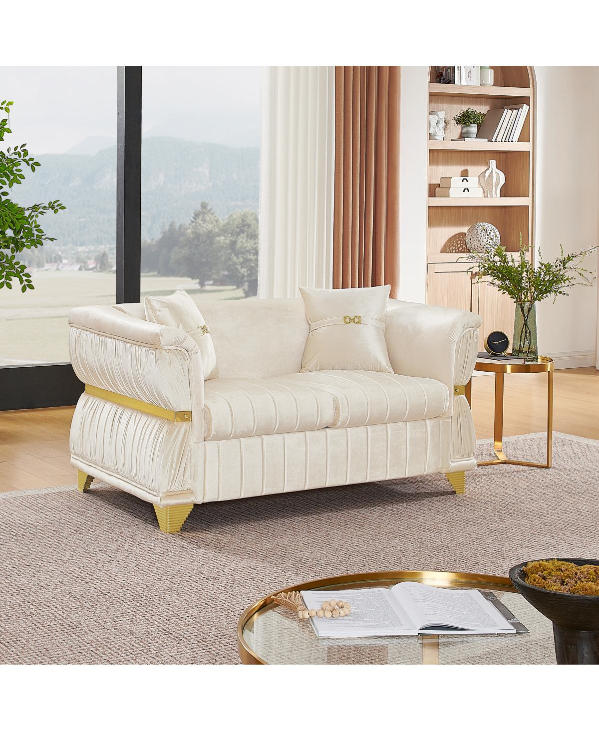 Streamdale Furniture 61.8" Modern Velvet Loveseat Sofa with 2 Pillows and Metal Trim