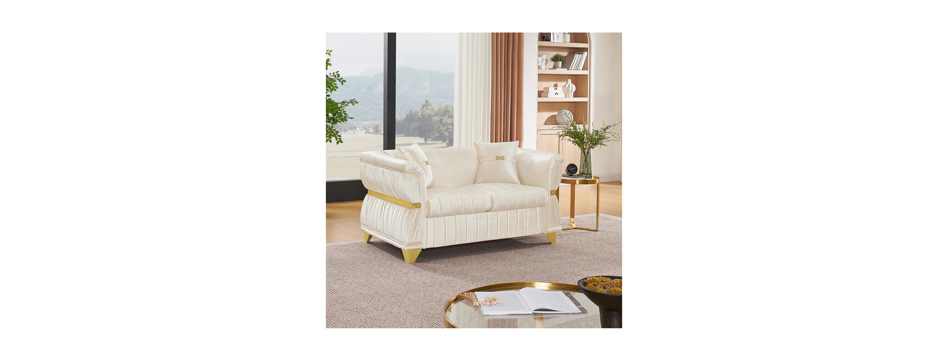 Streamdale Furniture 61.8" Modern Velvet Loveseat Sofa with 2 Pillows and Metal Trim