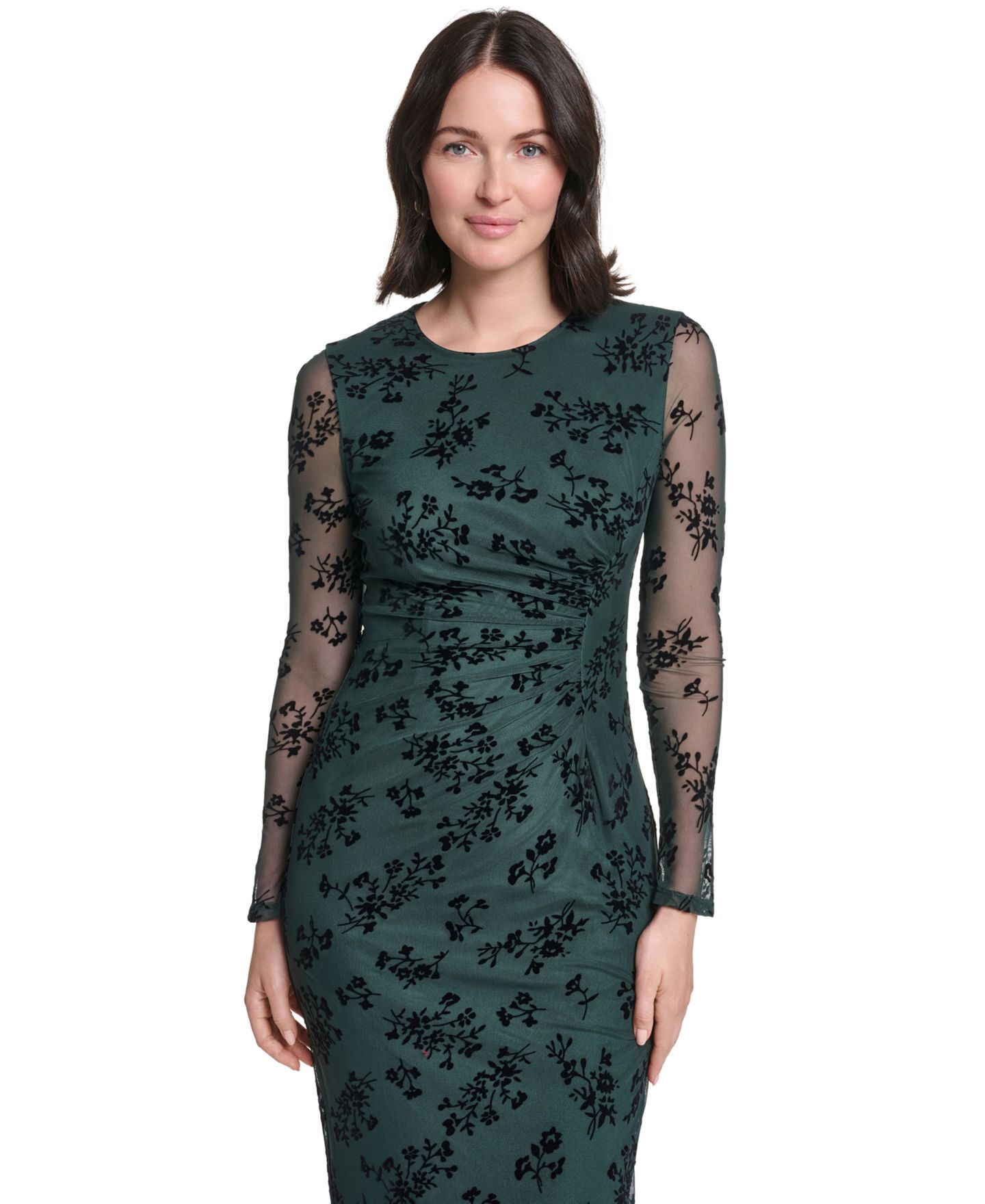 Женское платье Jessica Howard Crew Neck Midi, цвет: Тёмно-зелёный — фото 2