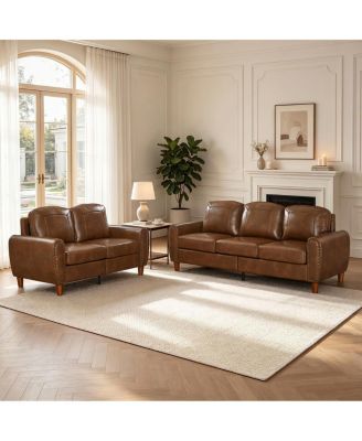 2-Piece Breathable Faux Leather Sofa Set with Rolled Arms