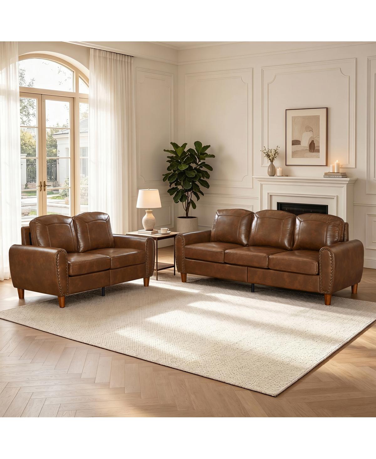 Streamdale Furniture 2-Piece Breathable Faux Leather Sofa Set with Rolled Arms