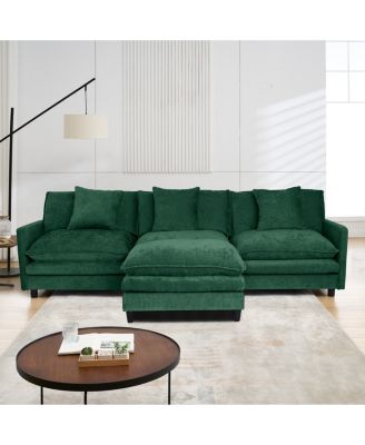 =108-Inch L-Shaped Modular Chenille Fabric Sofa