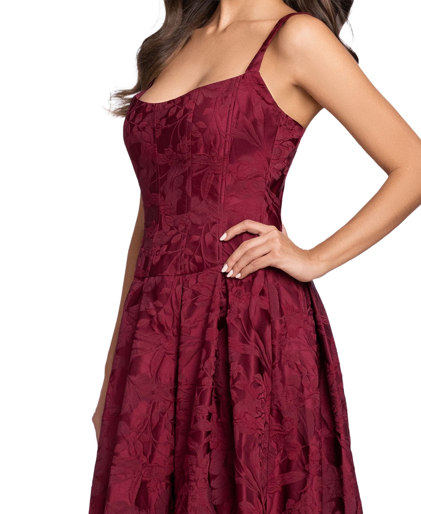 Женские платья Betsy & Adam Floral A-Line Gown, цвет: Бордовый — фото 3