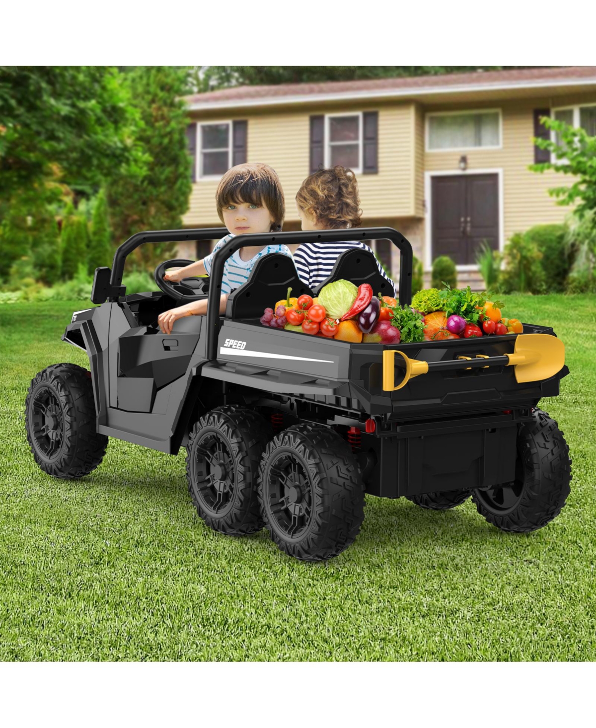 homfan 24V 6 Wheel Ride-On Dump Truck with Electric Bed, 2-Seater, Ages 3-8