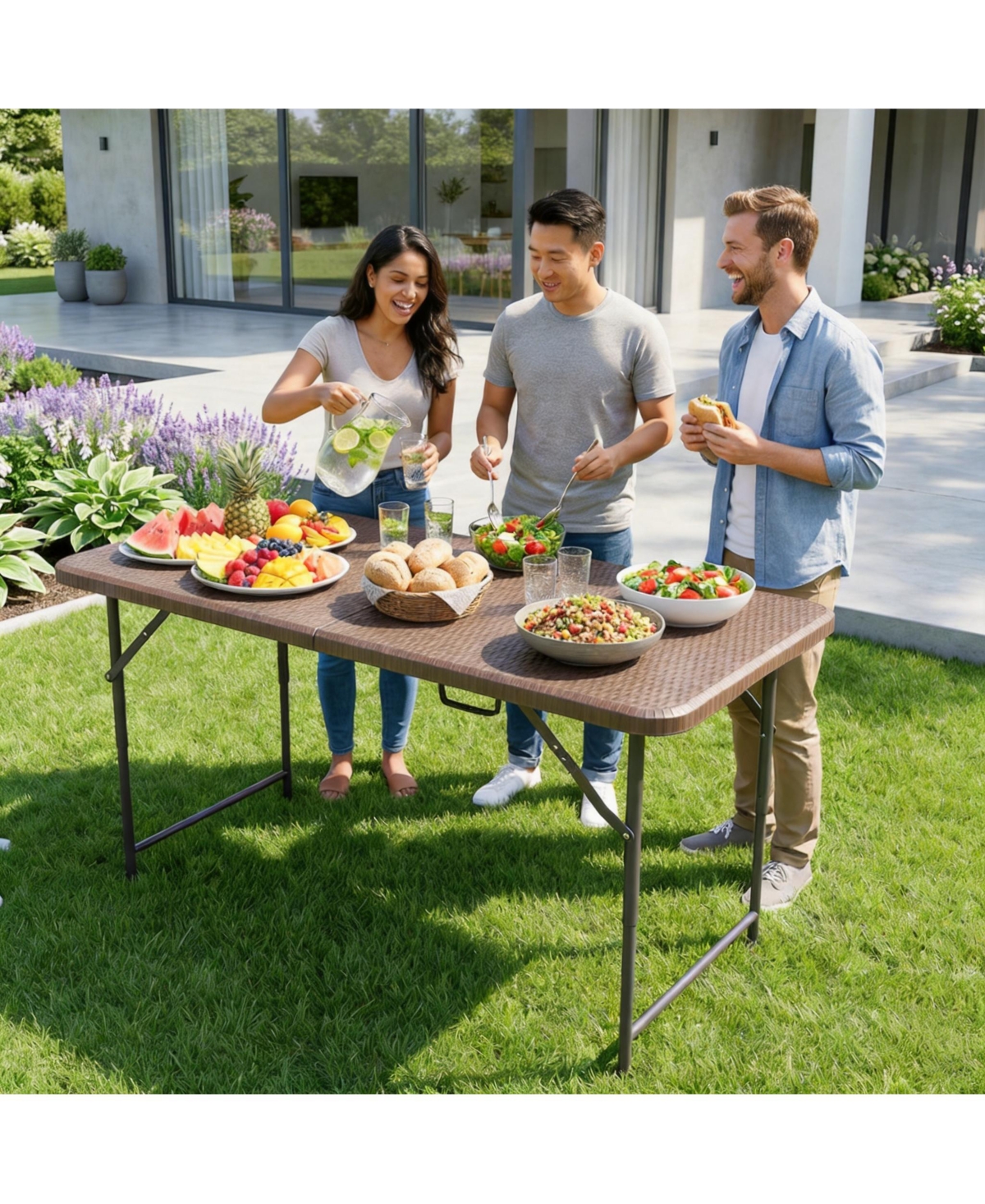 Aofar 4feet Folding Table Portable Plastic Carry Handle Lock Rattan Events Camping Outdoor