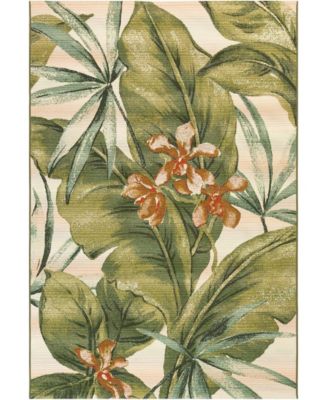 Lush Decor Marina Tropical Leaf Cream 3'3" x 4'11" Outdoor Area Rug