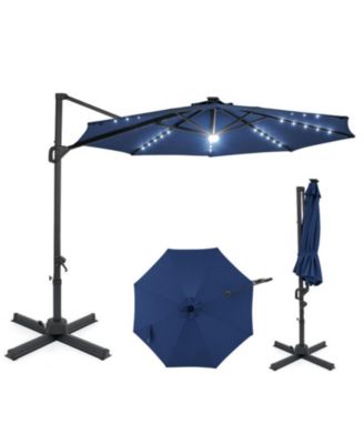 10 feet Solar LED Cantilever Patio Umbrella with 28 Lights and 360 Rotation