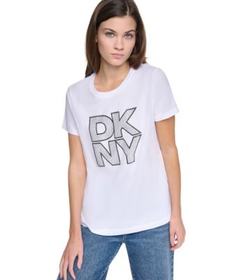 Women's Distressed Rhinestone Logo Crewneck T-Shirt